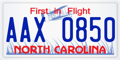 NC license plate AAX0850