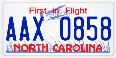 NC license plate AAX0858