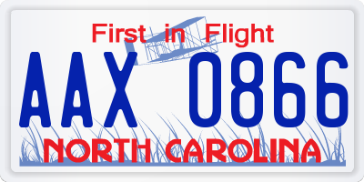NC license plate AAX0866