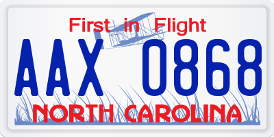NC license plate AAX0868