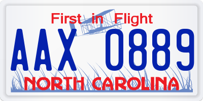 NC license plate AAX0889