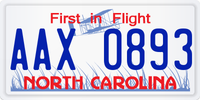 NC license plate AAX0893