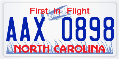 NC license plate AAX0898
