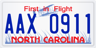 NC license plate AAX0911