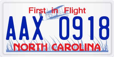 NC license plate AAX0918