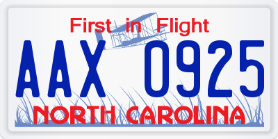 NC license plate AAX0925