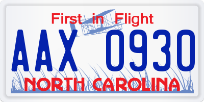 NC license plate AAX0930