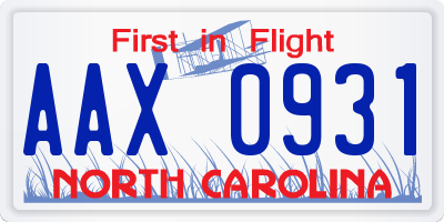 NC license plate AAX0931