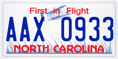 NC license plate AAX0933