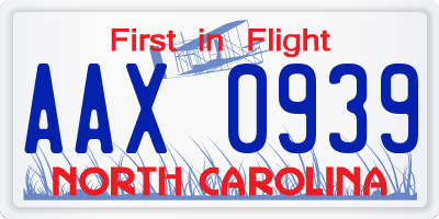 NC license plate AAX0939
