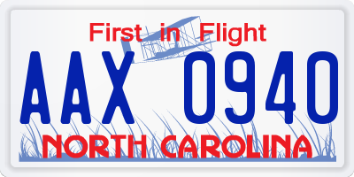 NC license plate AAX0940