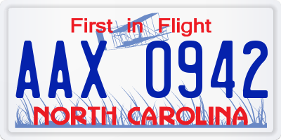 NC license plate AAX0942