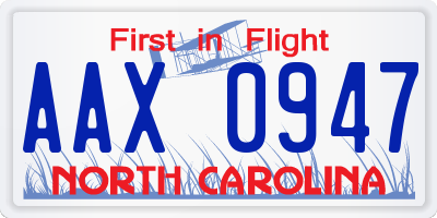 NC license plate AAX0947