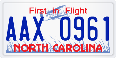 NC license plate AAX0961