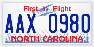 NC license plate AAX0980