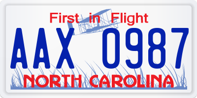 NC license plate AAX0987