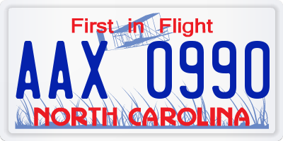 NC license plate AAX0990