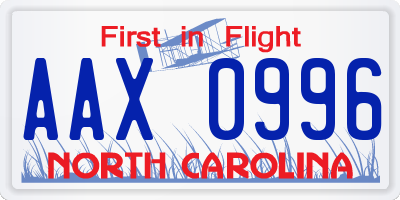 NC license plate AAX0996