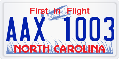 NC license plate AAX1003