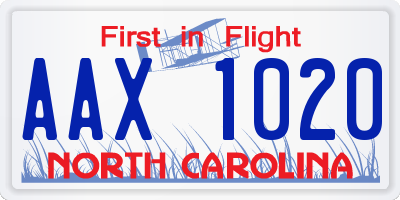 NC license plate AAX1020