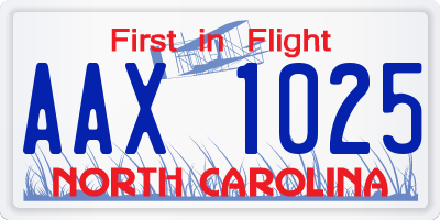 NC license plate AAX1025