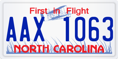 NC license plate AAX1063