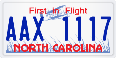 NC license plate AAX1117