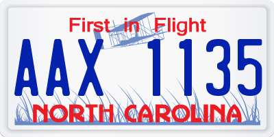 NC license plate AAX1135