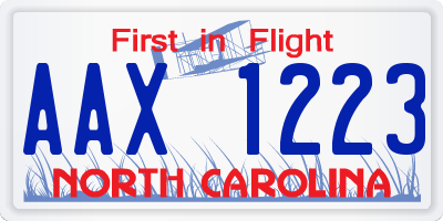 NC license plate AAX1223