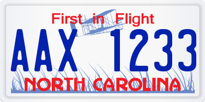 NC license plate AAX1233