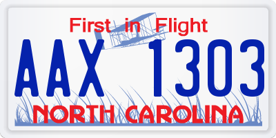 NC license plate AAX1303