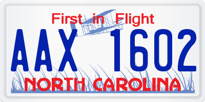 NC license plate AAX1602