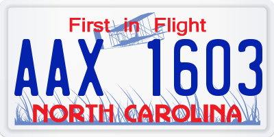 NC license plate AAX1603
