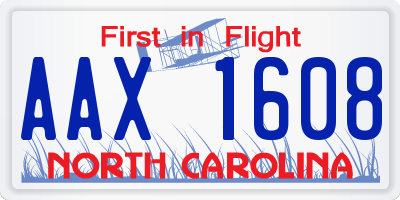 NC license plate AAX1608