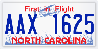 NC license plate AAX1625
