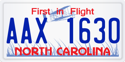 NC license plate AAX1630