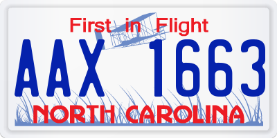 NC license plate AAX1663