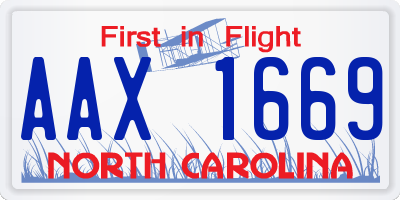 NC license plate AAX1669