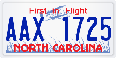 NC license plate AAX1725