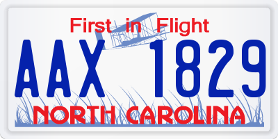 NC license plate AAX1829