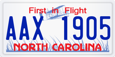 NC license plate AAX1905