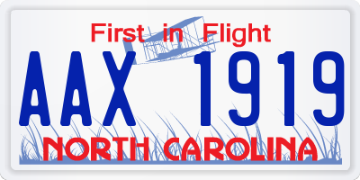 NC license plate AAX1919