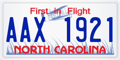 NC license plate AAX1921
