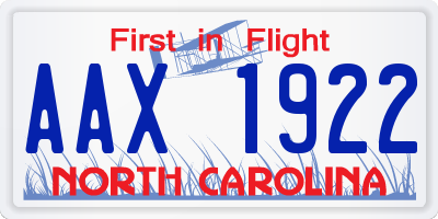 NC license plate AAX1922