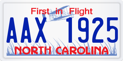 NC license plate AAX1925