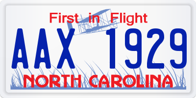 NC license plate AAX1929