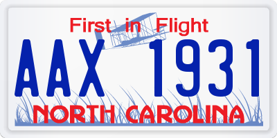 NC license plate AAX1931