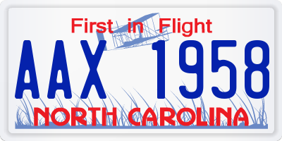 NC license plate AAX1958