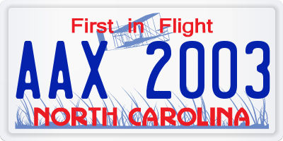 NC license plate AAX2003
