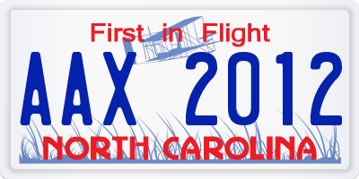 NC license plate AAX2012